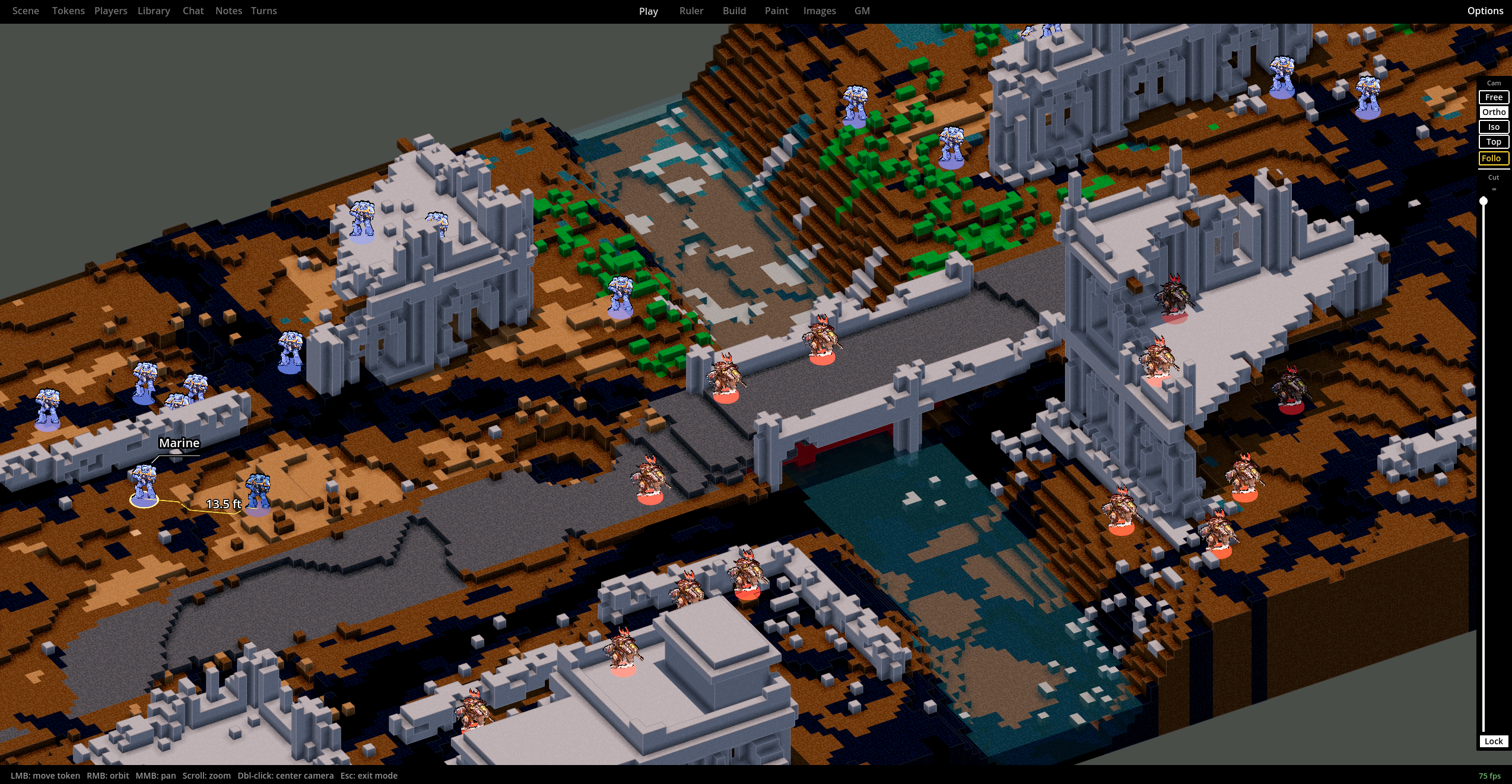 Ruined, weathered voxel landscape with crumbling white structures