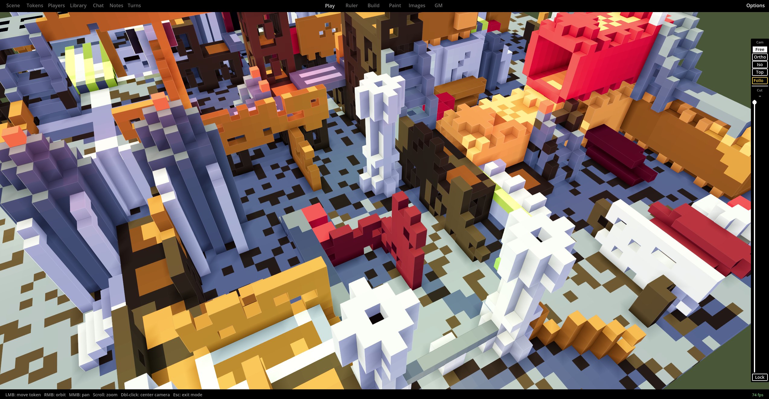 Close-up of a colorful abstract voxel scene showing block detail